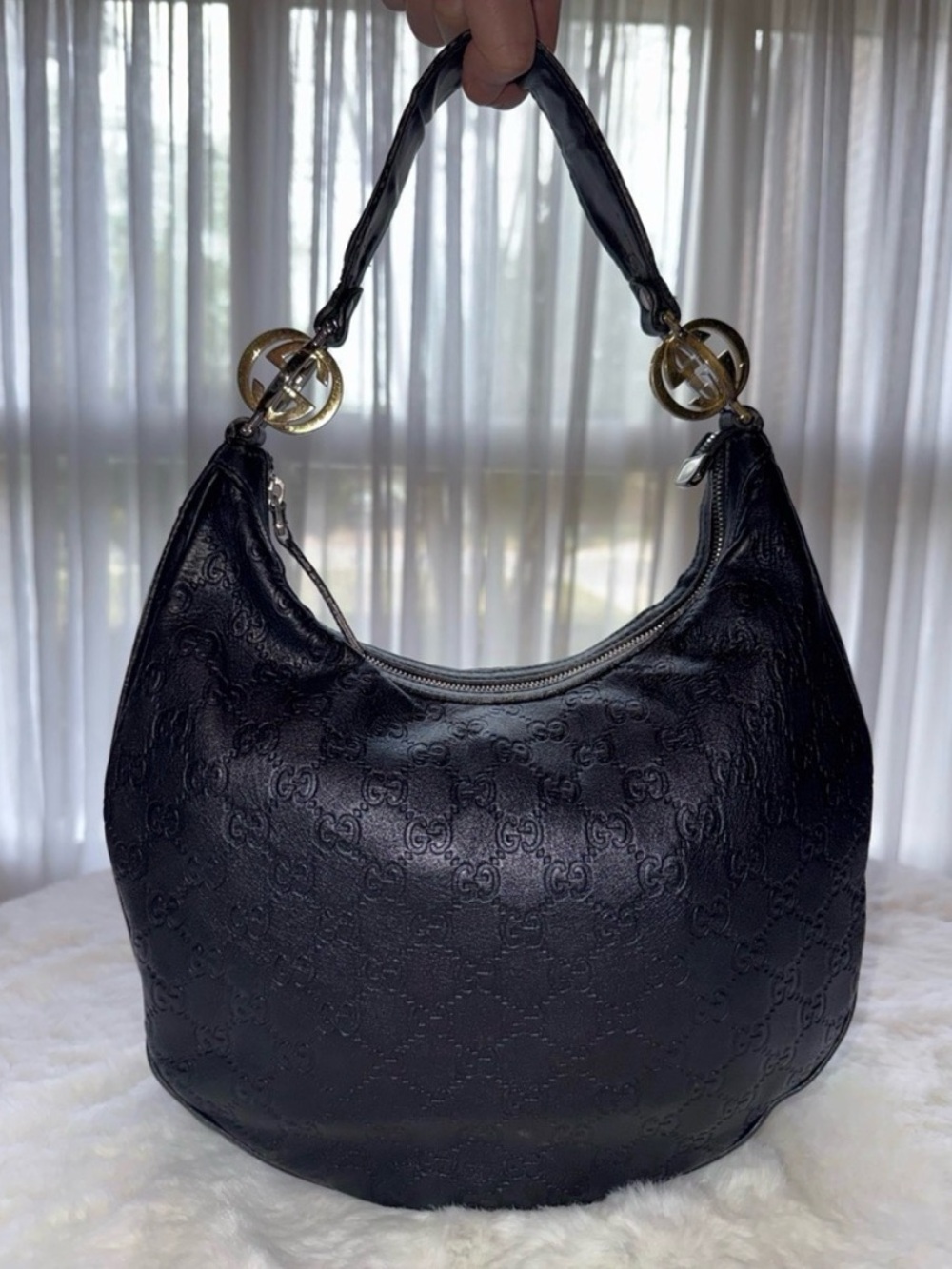 Gucci Black Embossed Leather GG Twins Hobo Bag - Picture 2 of 16